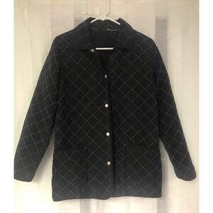Go Silk Black Quilted 100% Silk Jacket Diamond Stitch Snap Front Womens Medium